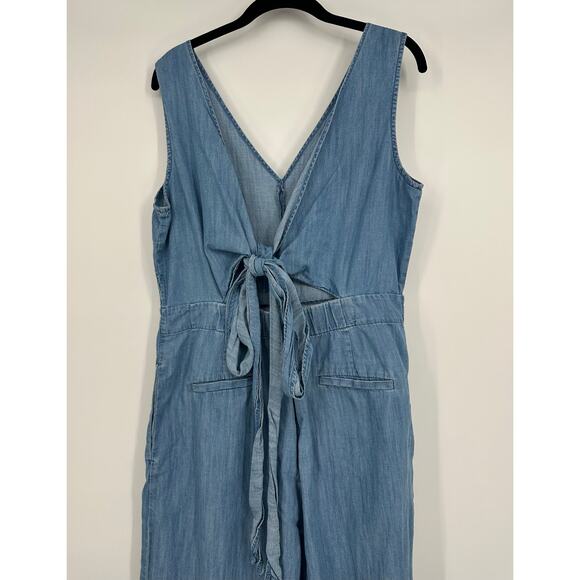 J. Crew Dark Matter Wrap Tie Chambray Wide Leg Cropped Jumpsuit - Picture 9 of 11